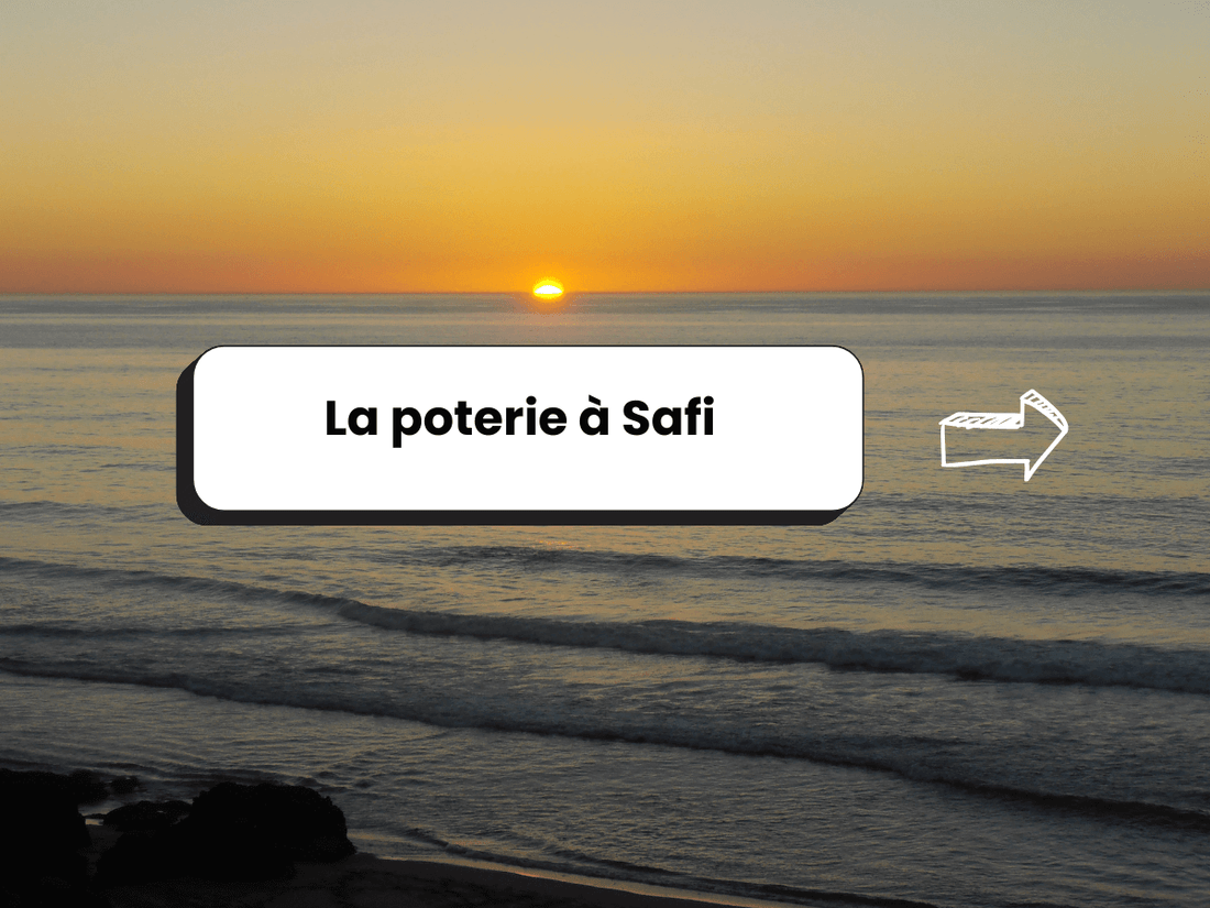 Photo d’un coucher de soleil avec comme titre dessus : La poterie à Safi