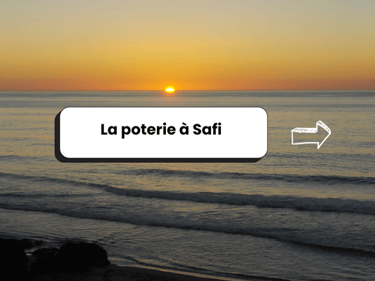 Photo d’un coucher de soleil avec comme titre dessus : La poterie à Safi